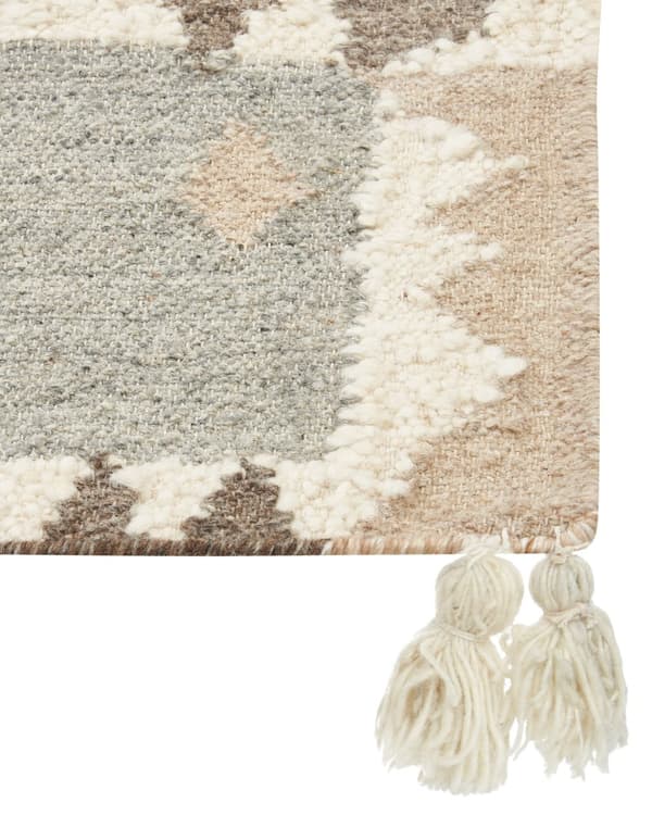 Kelimteppe Flerfarget ull- og bomullsteppe 160 x 230 cm Håndlaget Vevd Boho Lappeteppe med dusker