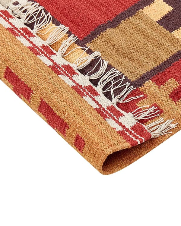 Kelimteppe Flerfarget Bomull 80 x 150 cm Håndvevd Vendbart Geometrisk mønster Frynser Tradisjonell stil Boho Stue Soverom