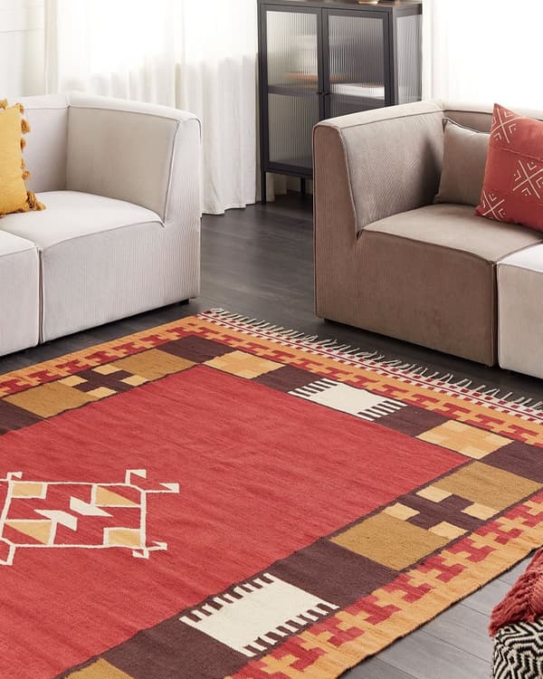 Kelimteppe Flerfarget Bomull 200 x 300 cm Håndvevd Vendbart Geometrisk mønster Frynser Tradisjonell stil Boho Stue Soverom