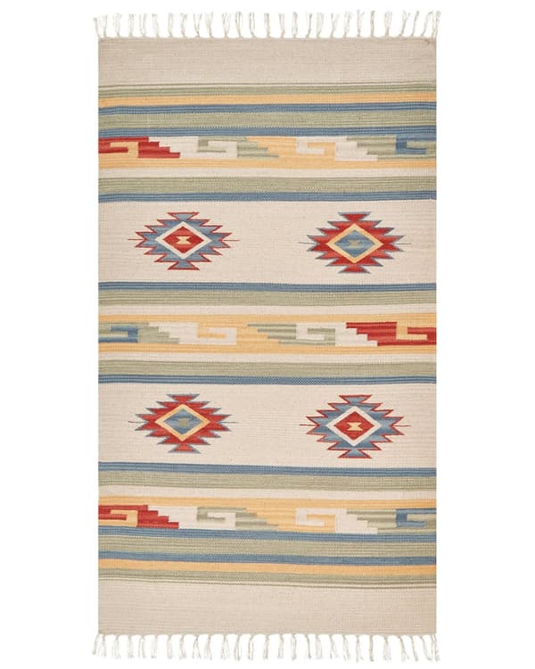 Kelimteppe Flerfarget Bomull 80 x 150 cm Vendbart Håndvevd Geometrisk mønster Frynser Stue Soverom