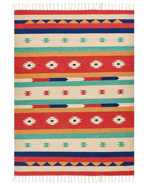 Kelimteppe Flerfarget Bomull 200 x 300 cm Vendbart Håndvevd Geometrisk mønster Frynser Stue Soverom