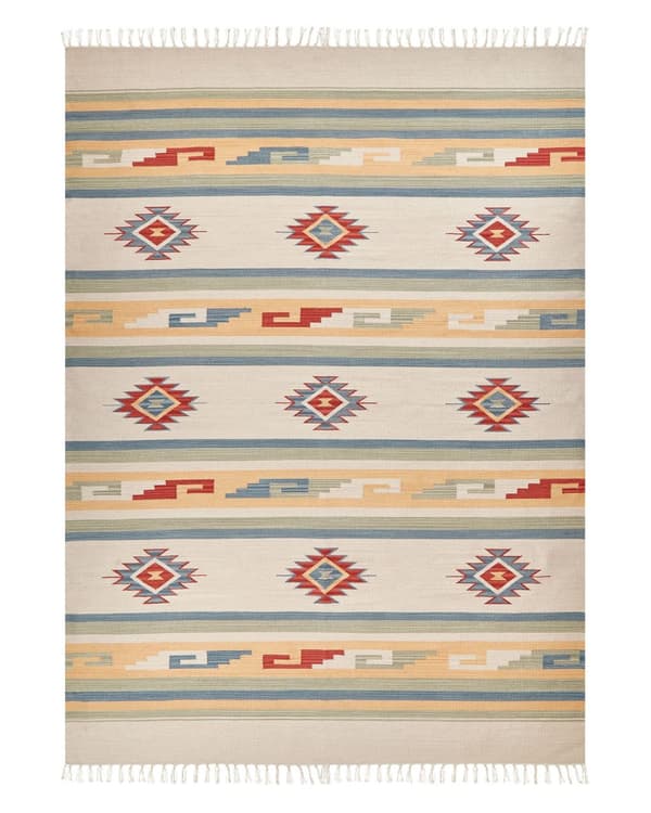 Kelimteppe Flerfarget Bomull 140 x 200 cm Vendbart Håndvevd Geometrisk mønster Frynser Stue Soverom