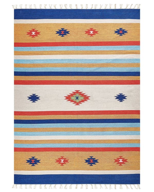 Kelimteppe Flerfarget Bomull 200 x 300 cm Håndvevd Vendbart Geometrisk mønster Frynser Tradisjonell stil Boho Stue Soverom