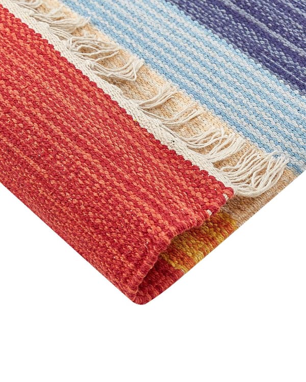 Kelimteppe Flerfarget Bomull 200 x 300 cm Håndvevd Vendbart Geometrisk mønster Frynser Tradisjonell stil Boho Stue Soverom