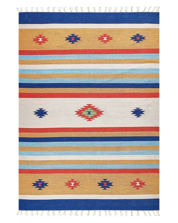 Kelimteppe Flerfarget Bomull 140 x 200 cm Håndvevd Vendbart Geometrisk mønster Frynser Tradisjonell stil Boho Stue Soverom