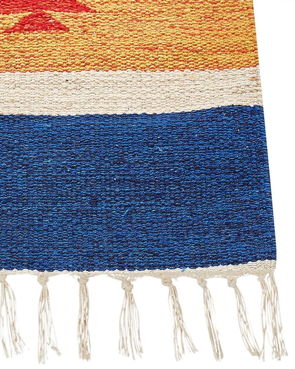 Kelimteppe Flerfarget Bomull 140 x 200 cm Håndvevd Vendbart Geometrisk mønster Frynser Tradisjonell stil Boho Stue Soverom