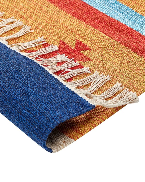 Kelimteppe Flerfarget Bomull 140 x 200 cm Håndvevd Vendbart Geometrisk mønster Frynser Tradisjonell stil Boho Stue Soverom