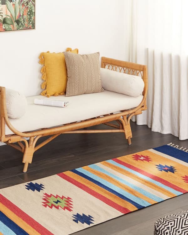 Kelimteppe Flerfarget Bomull 80 x 300 cm Håndvevd Vendbart Geometrisk mønster Frynser Tradisjonell stil Boho Stue Soverom