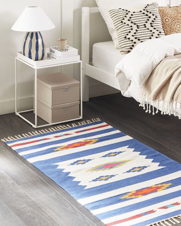 Kelimteppe Flerfarget Bomull 80 x 150 cm Håndvevd Vendbart Geometrisk mønster Frynser Tradisjonell stil Boho Stue Soverom
