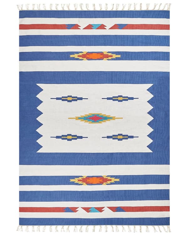 Kelimteppe Flerfarget Bomull 200 x 300 cm Håndvevd Vendbart Geometrisk mønster Frynser Tradisjonell stil Boho Stue Soverom