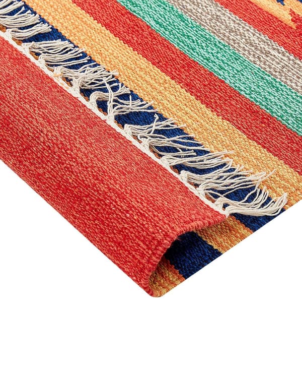 Kelimteppe Flerfarget Bomull 140 x 200 cm Håndvevd Vendbart Geometrisk mønster Frynser Tradisjonell stil Boho Stue Soverom