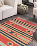 Miniatyrbilde 2 av 7: Kelimteppe Flerfarget Bomull 140 x 200 cm Håndvevd Vendbart Geometrisk mønster Frynser Tradisjonell stil Boho Stue Soverom