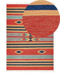 Miniatyrbilde 1 av 7: Kelimteppe Flerfarget Bomull 140 x 200 cm Håndvevd Vendbart Geometrisk mønster Frynser Tradisjonell stil Boho Stue Soverom