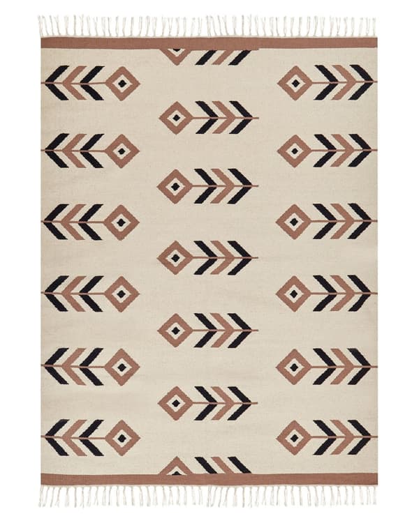 Kelimteppe Beige Svart Bomull 140 x 200 cm Kort lugg Vendbart Moderne design Stue Soverom