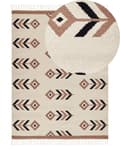 Miniatyrbilde 1 av 7: Kelimteppe Beige Svart Bomull 140 x 200 cm Kort lugg Vendbart Moderne design Stue Soverom