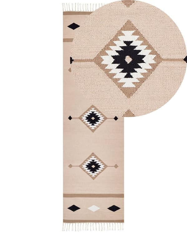 Kelimteppe Flerfarget Bomull 80 x 300 cm Kort lugg Vendbart Håndvevd Moderne design Stue Soverom