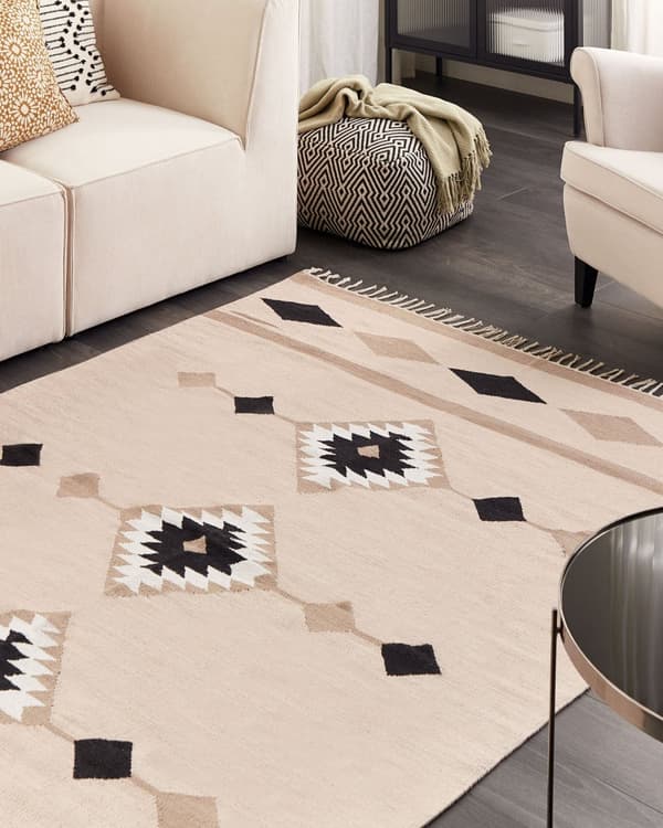 Kelimteppe Flerfarget Bomull 140 x 200 cm Kort lugg Vendbart Håndvevd Moderne design Stue Soverom