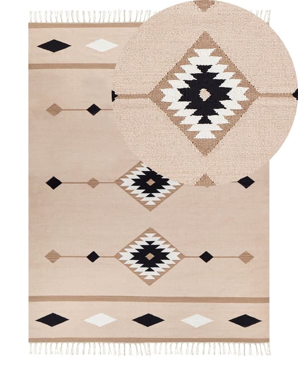 Kelimteppe Flerfarget Bomull 140 x 200 cm Kort lugg Vendbart Håndvevd Moderne design Stue Soverom