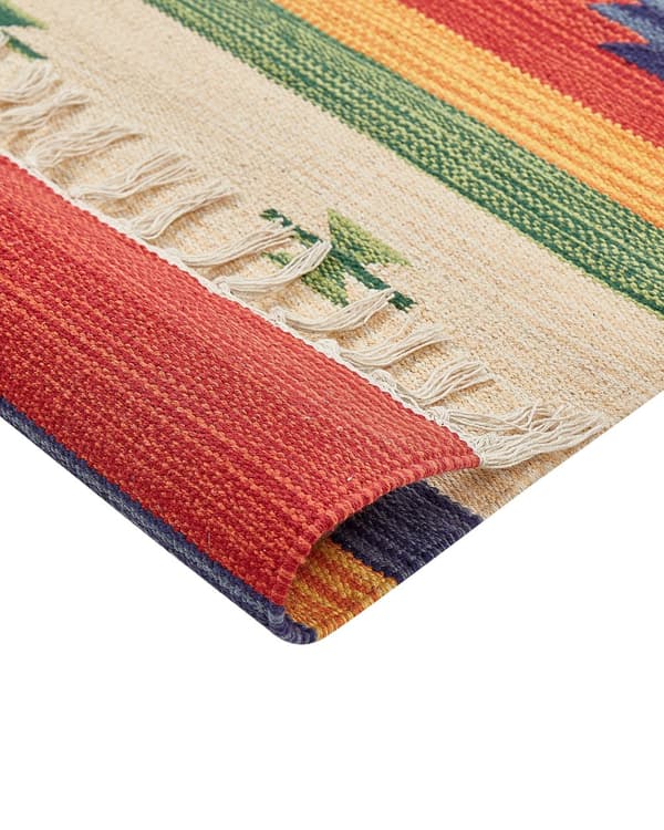 Kelimteppe Flerfarget Bomull 80 x 300 cm Vendbart Håndvevd Geometrisk mønster Frynser Stue Soverom