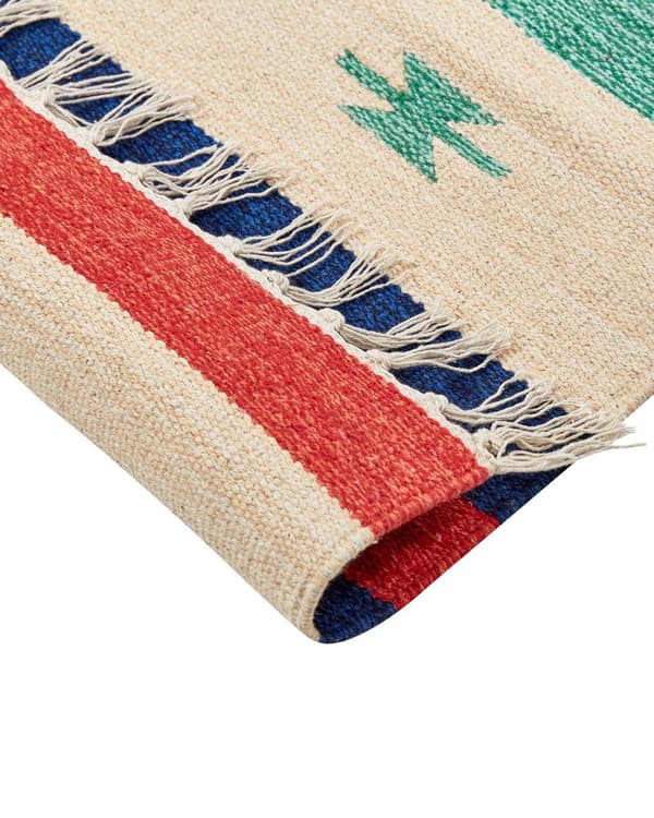 Kelimteppe Flerfarget Bomull 80 x 300 cm Vendbart Håndvevd Geometrisk mønster Frynser Stue Soverom