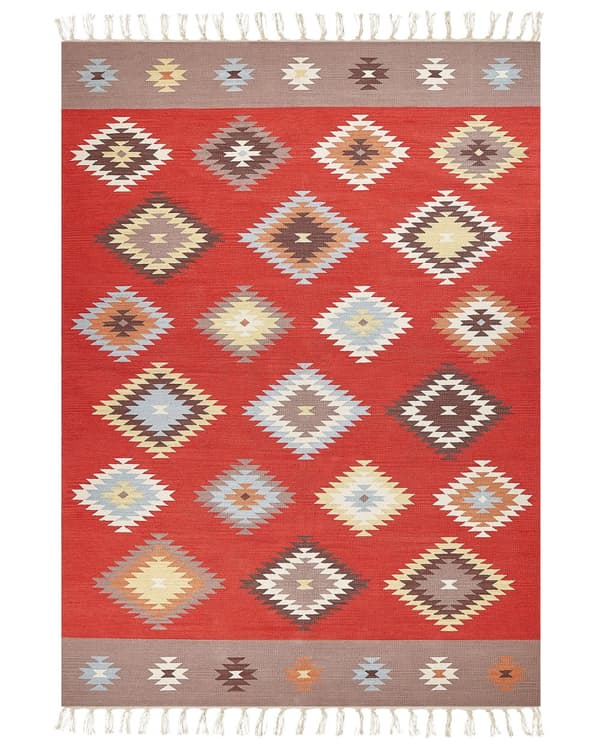 Kelimteppe Flerfarget Bomull 200 x 300 cm Geometrisk mønster Frynser Tradisjonell stil