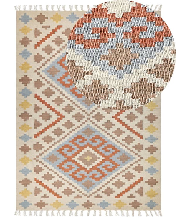 Kelimteppe Flerfarget Bomull 200 x 300 cm Geometrisk mønster Frynser Tradisjonell stil