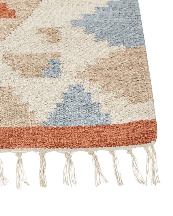 Kelimteppe Flerfarget Bomull 80 x 300 cm Geometrisk mønster Tradisjonell stil Frynser Dekorativt