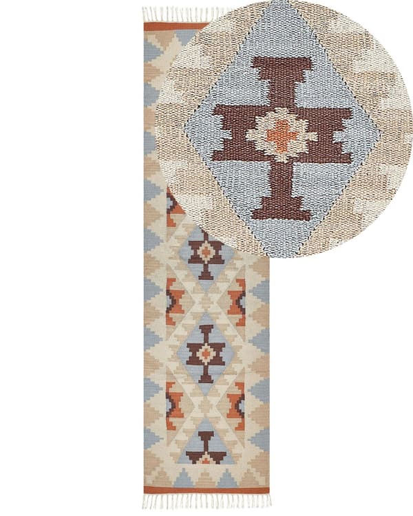Kelimteppe Flerfarget Bomull 80 x 300 cm Geometrisk mønster Tradisjonell stil Frynser Dekorativt