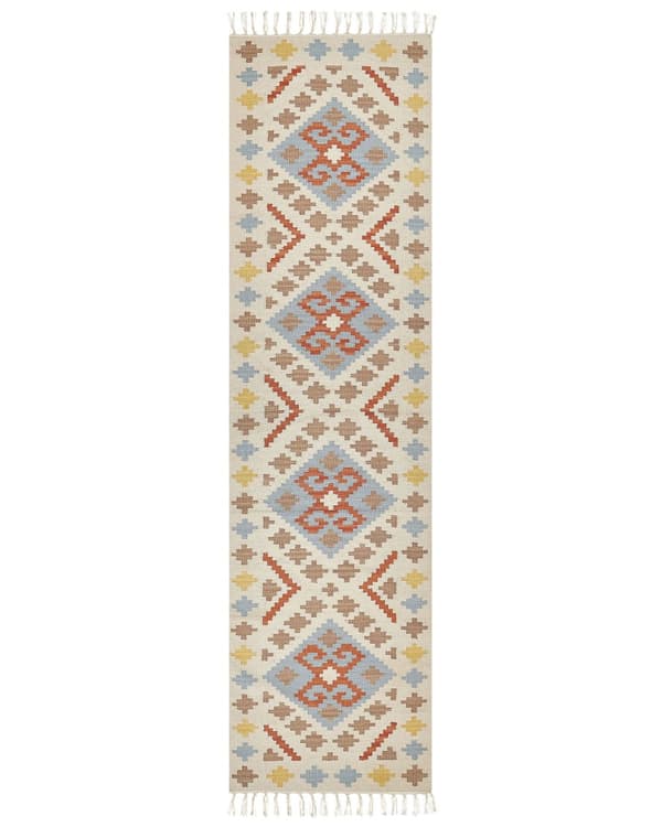 Kelimteppe Flerfarget Bomull 80 x 300 cm Geometrisk mønster Frynser Tradisjonell stil