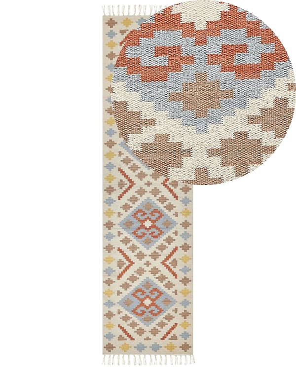 Kelimteppe Flerfarget Bomull 80 x 300 cm Geometrisk mønster Frynser Tradisjonell stil