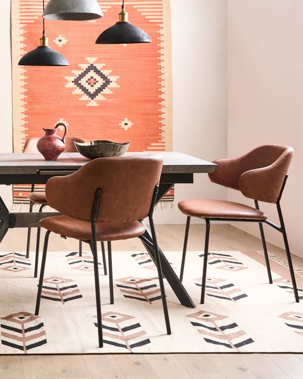 Kelimteppe Oransje Bomull 140 x 200 cm Geometrisk mønster Frynser Håndvevd Tradisjonell stil