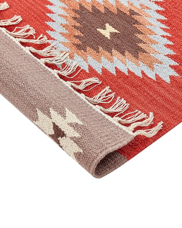 Kelimteppe Flerfarget Bomull 80 x 300 cm Geometrisk mønster Frynser Tradisjonell stil