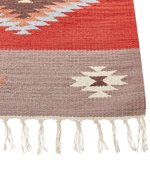 Kelimteppe Flerfarget Bomull 80 x 300 cm Geometrisk mønster Frynser Tradisjonell stil