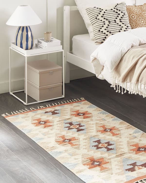 Kelimteppe Flerfarget Bomull 80 x 150 cm Geometrisk mønster Tradisjonell stil Frynser Dekorativt