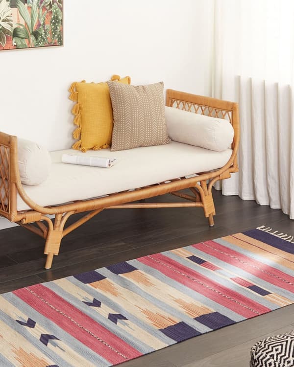 Kelimteppe Flerfarget Bomull 80 x 300 cm Håndvevd Vendbart Geometrisk mønster Frynser Tradisjonell stil Boho Stue Soverom