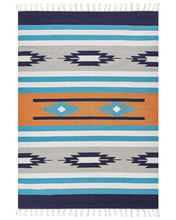 Kelimteppe Flerfarget Bomull 200 x 300 cm Håndvevd Vendbart Geometrisk mønster Frynser Tradisjonell stil Boho Stue Soverom
