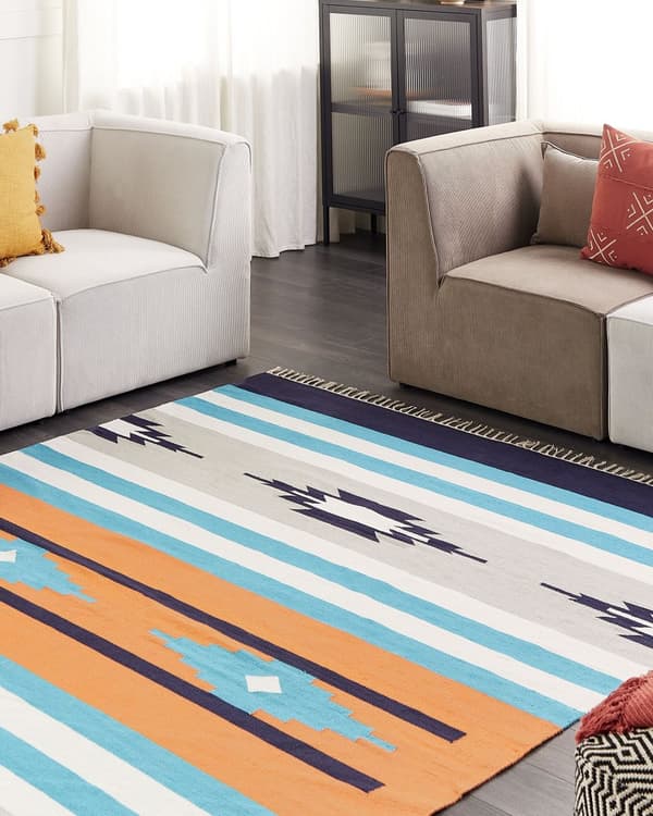 Kelimteppe Flerfarget Bomull 200 x 300 cm Håndvevd Vendbart Geometrisk mønster Frynser Tradisjonell stil Boho Stue Soverom