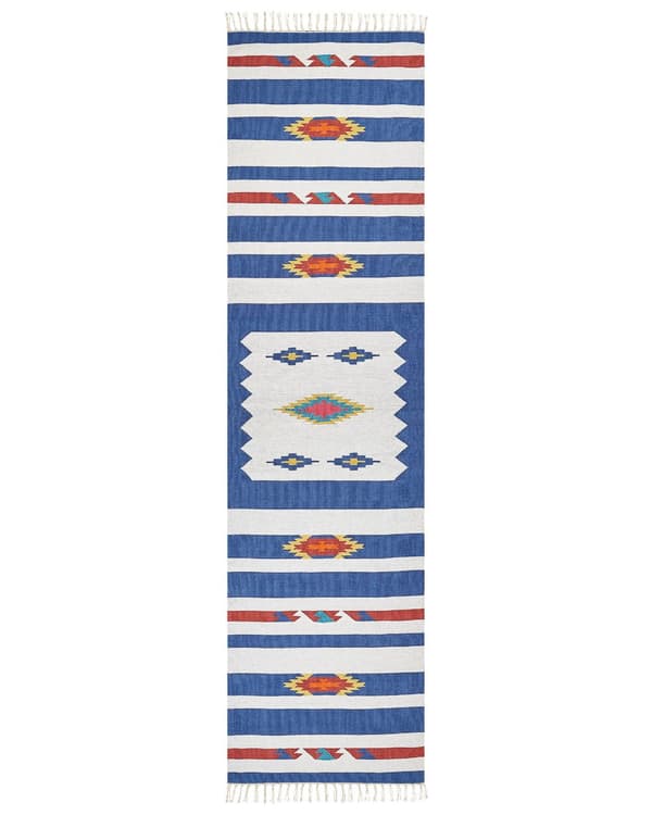 Kelimteppe Flerfarget Bomull 80 x 300 cm Håndvevd Vendbart Geometrisk mønster Frynser Tradisjonell stil Boho Stue Soverom