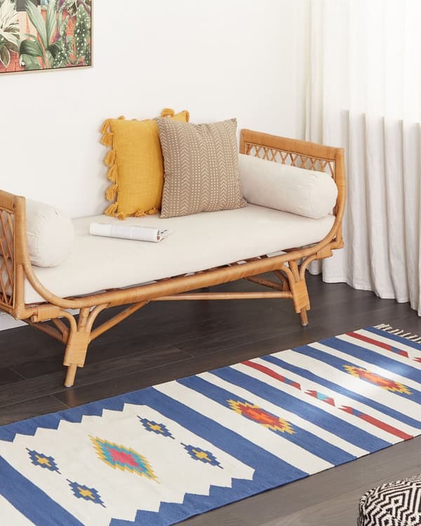 Kelimteppe Flerfarget Bomull 80 x 300 cm Håndvevd Vendbart Geometrisk mønster Frynser Tradisjonell stil Boho Stue Soverom