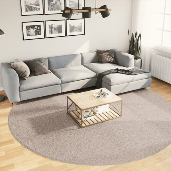 vidaXL shaggy gulvtæppe PAMPLONA Ø 280 cm høj luv beige