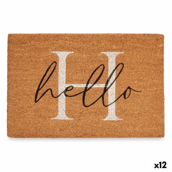 Dørmatte Hello Hvit Naturell 60 x 1 x 40 cm (12 enheter)