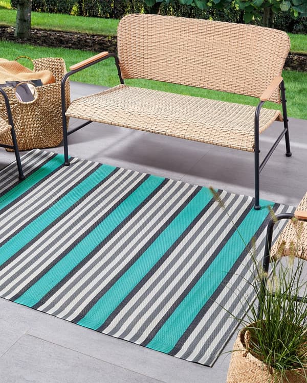 Utendørs Teppe Matte Turkis Syntetisk 120 x 180 cm Stripete Geometrisk Mønster Miljøvennlig Moderne Minimalistisk