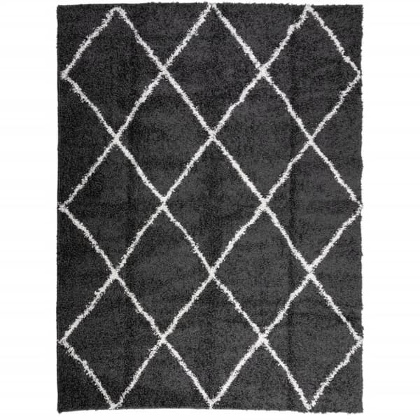 Ryamatta PAMPLONA lång lugg modern svart & gräddvit 300x400 cm