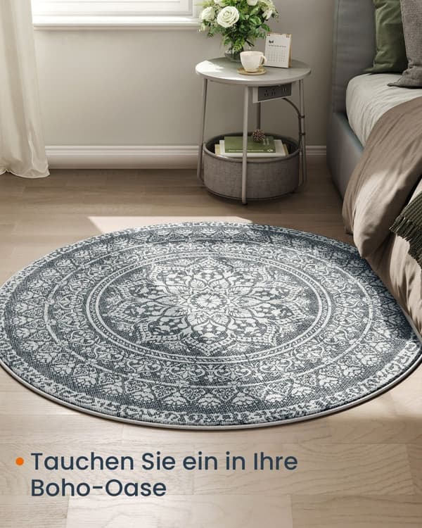 Tæppe omkring 120 cm d boho stil antracit grå