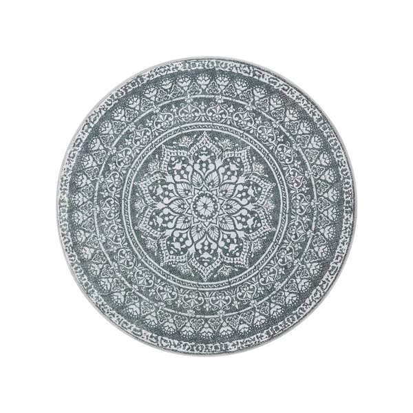 Tæppe omkring 120 cm d boho stil antracit grå