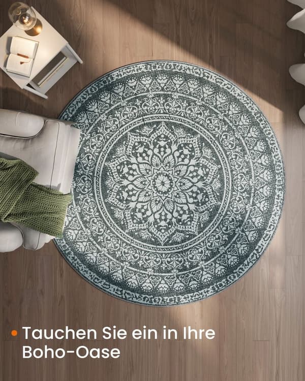 Tæppe omkring 160 cm d boho stil antracit grå