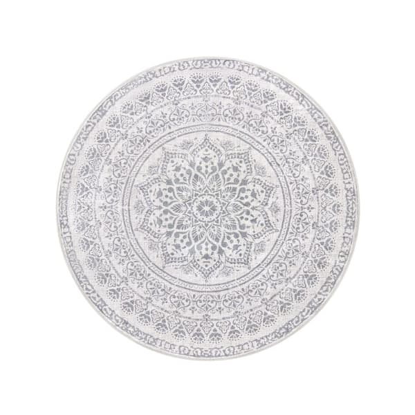 Tæppe omkring 120 cm d boho stil due grå