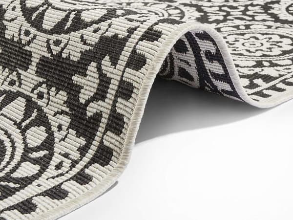 Bougari - 104129-80x350 - Jardin vändbar tygmatta för inomhus och utomhus, svart/kräm, 80x350 cm