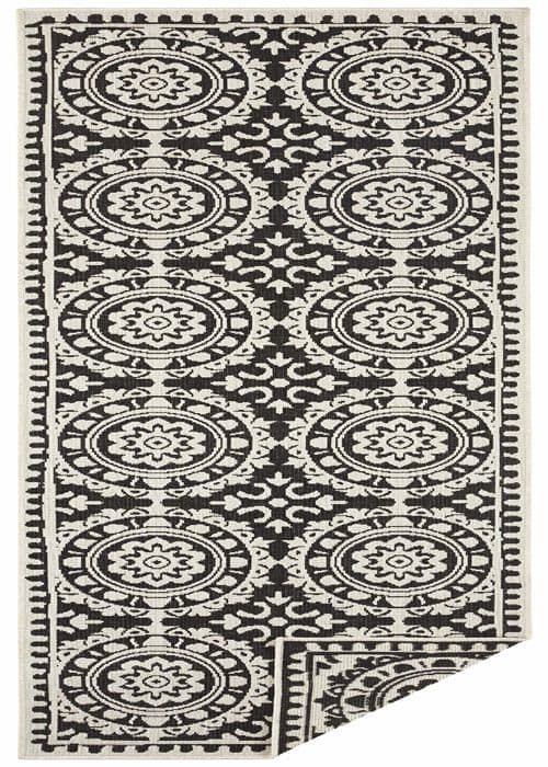 Bougari - 104129-80x350 - Jardin vändbar tygmatta för inomhus och utomhus, svart/kräm, 80x350 cm