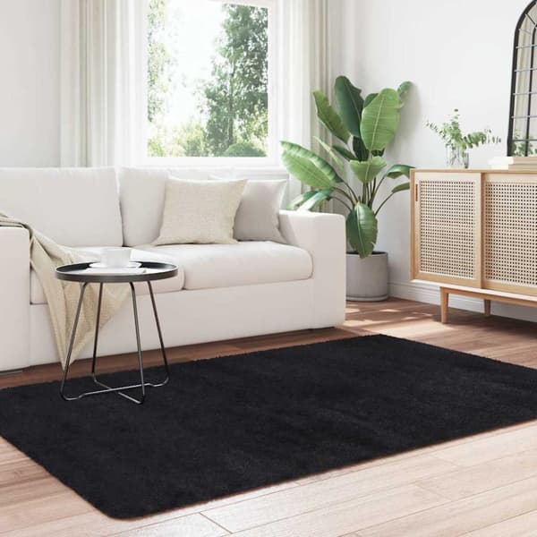 vidaXL shaggy gulvtæppe NAVARRA 130x200 cm høje luv polyester sort